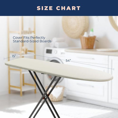 Ironing Board Cover and Pad Extra Thick Heavy Duty Padded 4 Layers, Silver Coated Ironing Board Cover, Non Stick Scorch and Stain Resistant Standard Size 15x54 inch with Elasticized Edges (Linen)