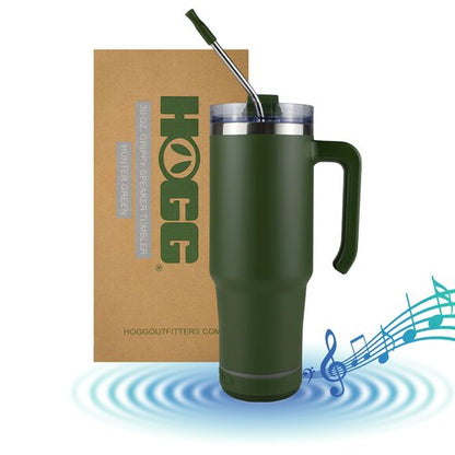 Hogg Bluetooth Speaker Tumbler - 30 oz Grippy Hunter Green Tumbler with Handle and Bluetooth Speaker