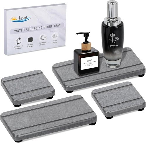 4PCS Skiennix Stone Drying Trays - Water Absorbing Diatomaceous Earth Soap Dish & Coaster Set