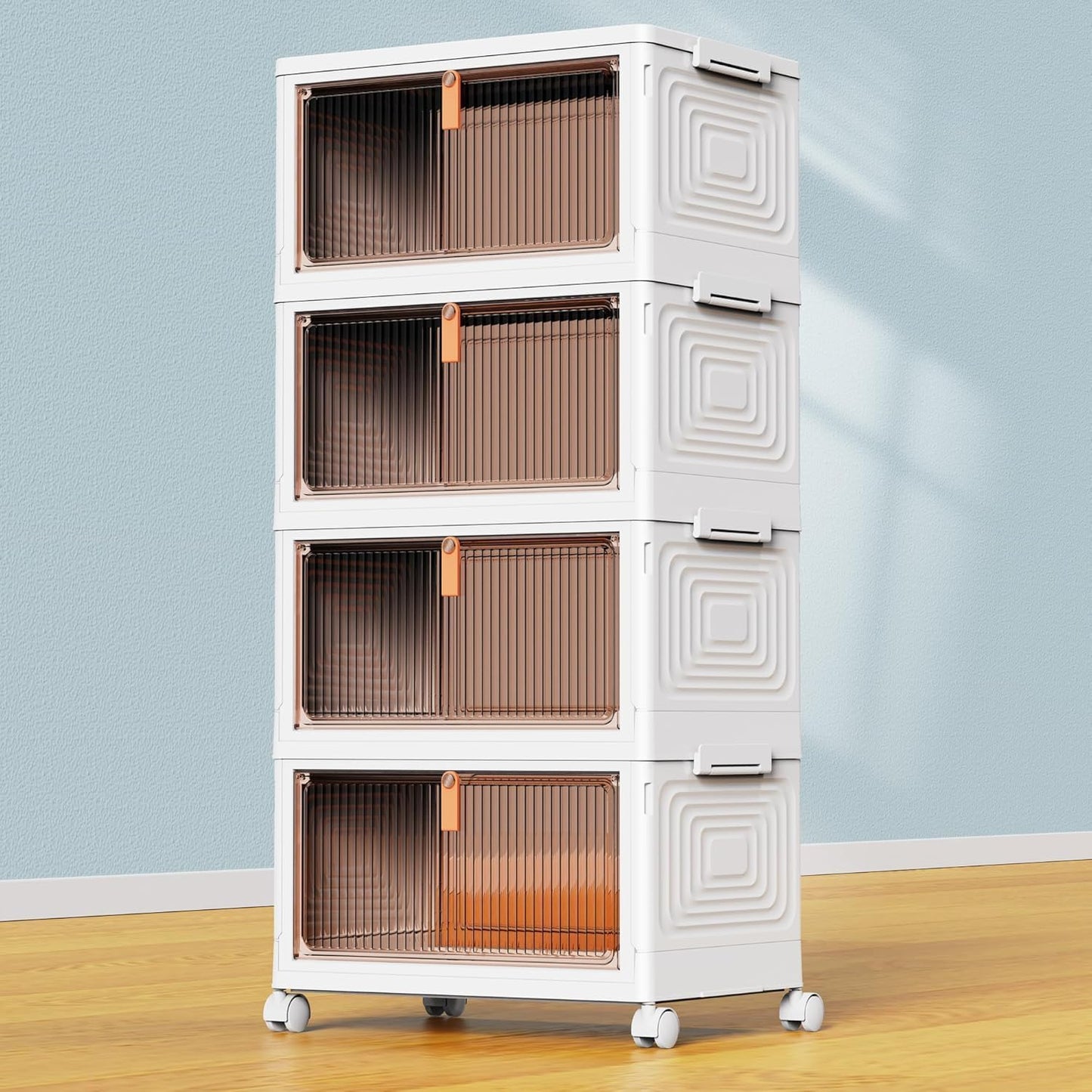 Skiennix 4-Tier Plastic Storage Bins - Stackable Containers with Wheels for Home & Office | 23QT