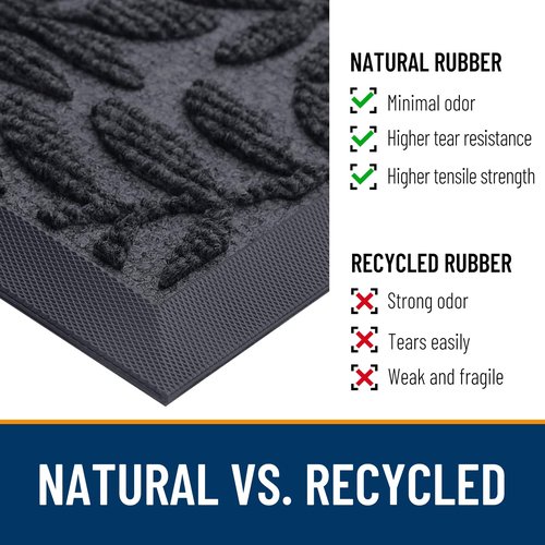 OLANLY Door Mat Indoor Outdoor Entrance, 29.5x17, Waterproof All-Weather All-Season Doormat, Sturdy Natural Rubber, Stain and Fade Resistant, Low Profile, Easy Clean Patio Entryway Mat, Medium Grey
