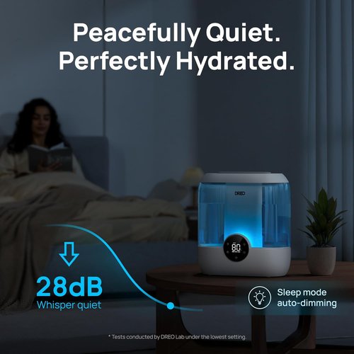 DREO 6L Top Fill Humidifier - 60H Runtime, Quiet 28 dB Cool Mist for Large Rooms & Nurseries