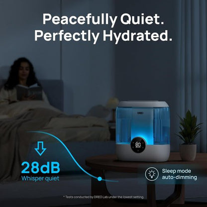 DREO 6L Top Fill Humidifier - 60H Runtime, Quiet 28 dB Cool Mist for Large Rooms & Nurseries