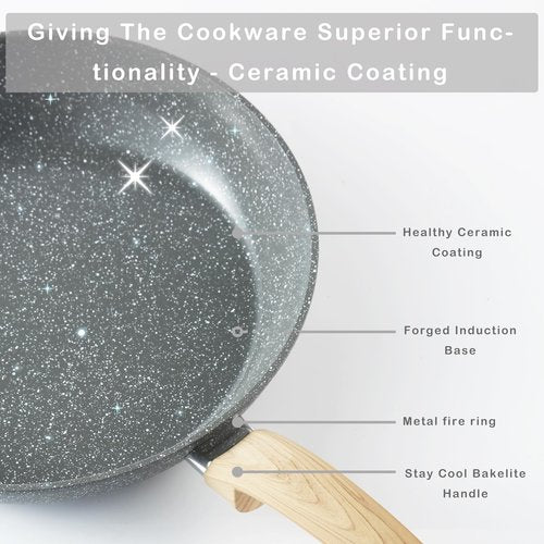 Hausfrau Pots and Pans Set Non stick, Ceramic Cookware Set Nonstick Kitchen Cooking Set w/Frying Pan Saucepan Saute Pan Casserole, Non Toxic NO PFAS & PTFE, Black