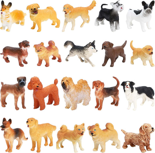 ONEST Mini Dog Figurines Playset - 20 Hand-Painted Realistic Puppy Figures for Kids & Adults