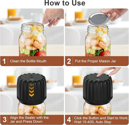 Electric Mason Jar Vacuum Sealer Kit - Portable Sealer for Canning Jars with Wide & Regular Mouth Lids