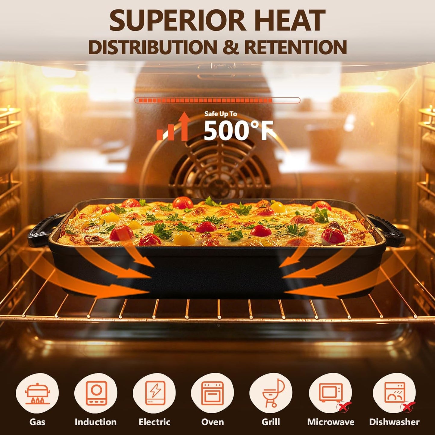 Cast Iron Detroit Pizza Pan - 9x13 Inch Pre-Seasoned Deep Dish for Casserole, Focaccia & Lasagna