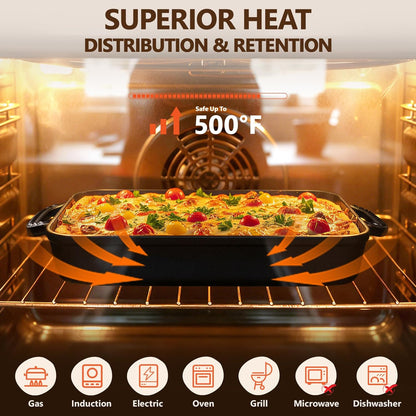 Cast Iron Detroit Pizza Pan - 9x13 Inch Pre-Seasoned Deep Dish for Casserole, Focaccia & Lasagna