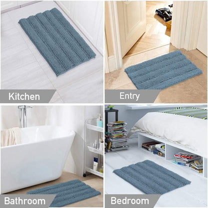Turquoize Chenille Bathroom Rugs Set - Non-Slip Bath Mats for Bathroom Floor, Kitchen/Entryway (20" x 32" and 17" x 24"), Stone Blue