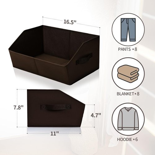 Homsorout Decorative Storage Baskets - Trapezoid Closet Bins with Handles for Home & Office | 3 Pack, Brown