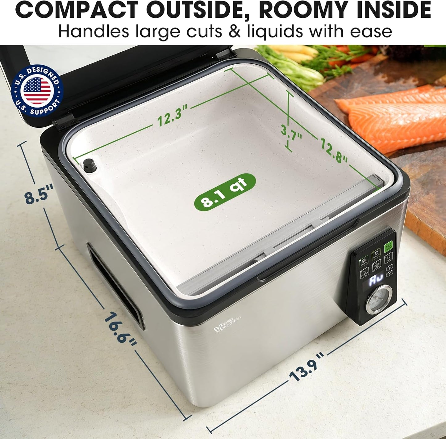 Vesta Precision 12” Chamber Vacuum Sealer - Smart Auto Vacuum & Easy-Clean System for Liquids, Meats & Sous Vide | V553