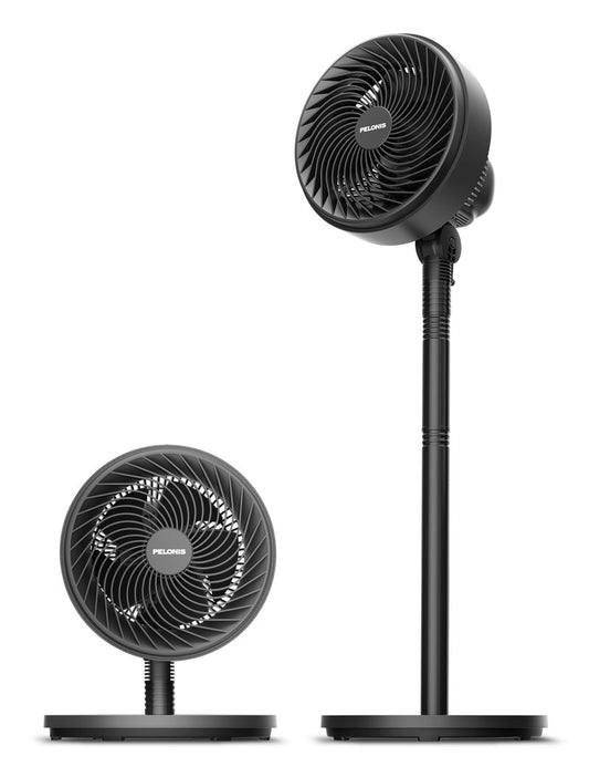 PELONIS 7-Inch Pedestal Air Circulator, Oscillation Fan, 3 Speeds, Adjustable Height (Tabletop/Standing Fan), 75°+90° Oscillation, 5-Blade Quiet Pedestal Fan for Bedroom, Office, Home