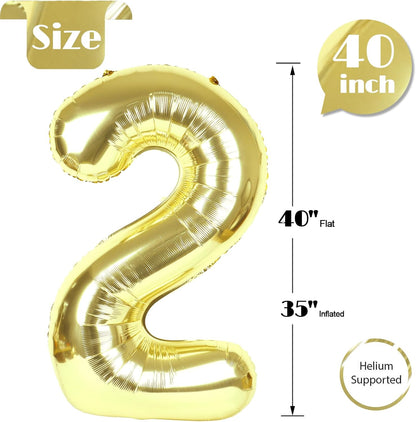 Champagne Gold Number 2 Balloon | 40 Inch Light Gold Birthday Decoration for 2nd Party
