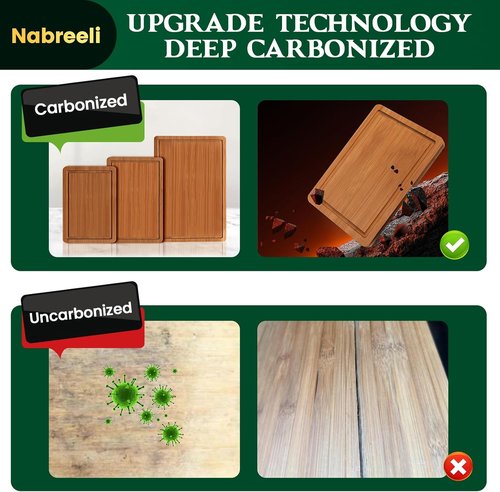 Bamboo Cutting Board Set - Carbonized Wood Chopping Boards with Juice Groove & Non-Slip Feet | Large Meat & Cheese Boards