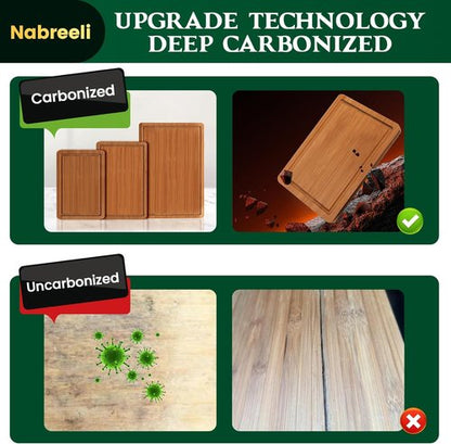 Bamboo Cutting Board Set - Carbonized Wood Chopping Boards with Juice Groove & Non-Slip Feet | Large Meat & Cheese Boards