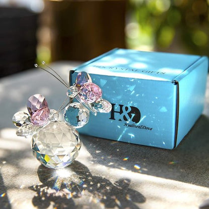 H&D Hyaline & Dora Pink Crystal Cut Butterfly Figurine - Handmade Art Glass Collectible Gift