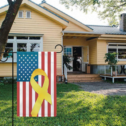 Remember Our Troops Patriotic Garden Flag - USA Flag with Yellow Ribbon | Double-Sided 12.5x18 Inch