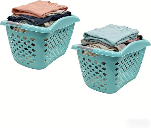 Skiennix 1.8 Bushel Hip Hugger Laundry Basket - Teal Flexible Plastic Hamper for Easy One-Hand Carry