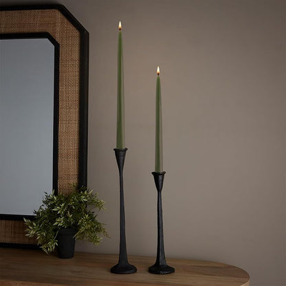 Unscented Taper Candles, 12" Dark Olive - 12-Count (Variation: Dark Olive + Contemporary)