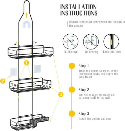Skiennix Shower Caddy | Adjustable Hanging Bathroom Organizer - Extra Large Storage for Shampoo & Soap