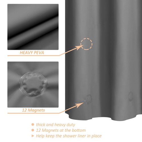 Mrs Awesome Grey Clawfoot Tub Shower Curtain or Liner with 12 Magnets - Free 36 Hooks Included, Waterproof PEVA, 180" x 70", Dark Gray