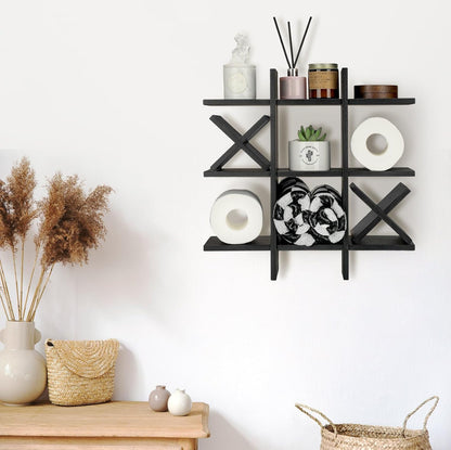 Weysat Rustic Wooden Tic Tac Toe Toilet Paper Holder - Freestanding Bathroom Decor & Storage