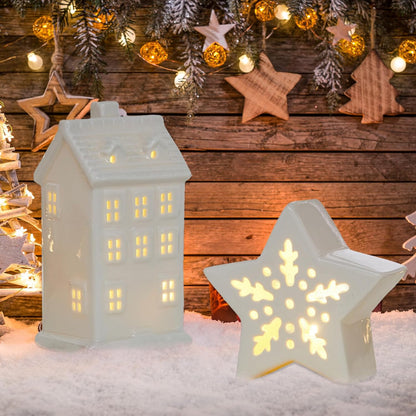 Regine Switzerland Ceramic Christmas Village Houses - White Tabletop Figurines for Festive Home Decor | Light-Up Xmas Collection