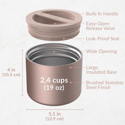 Bentgo Stainless Insulated Food Container - 2.4 Cups | Triple-Layer Vacuum Seal, Leak-Proof, Rose Gold