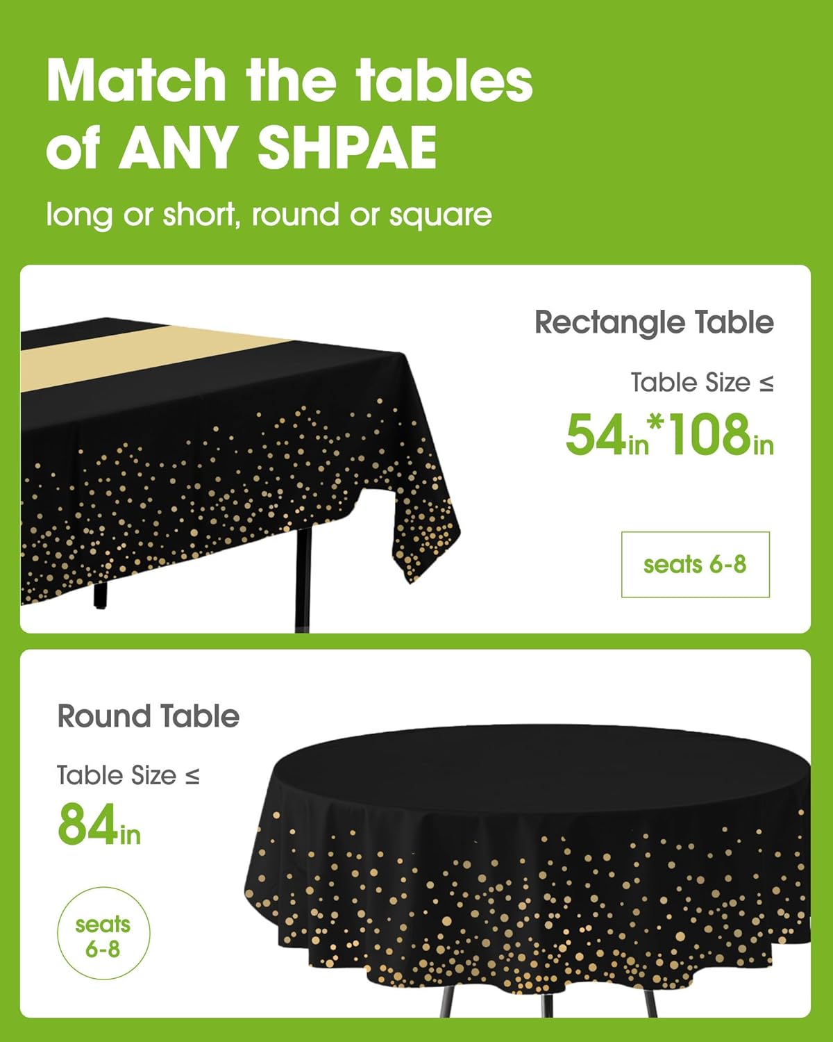 Pureegg Disposable Plastic Tablecloths - 10 Pack, 54 x 108 Inch, Sturdy Leakproof Design, Black Gold