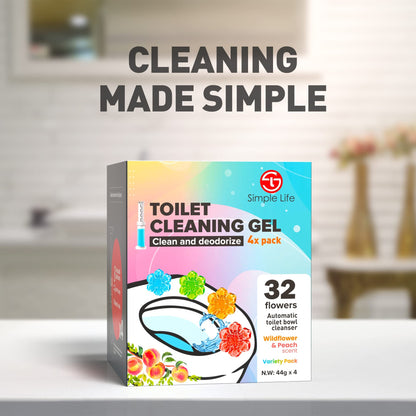 Simple Life Toilet Gel Stamp – Fresh Flower Scent, Anti-Limescale Toilet Cleaner Gel, Deodorizing & Long-Lasting Freshness, 32 Stamps Variety Pack