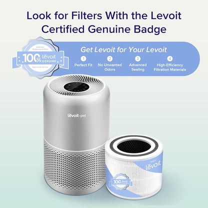 LEVOIT Air Purifier - HEPA Filter for Pets & Large Rooms | Efficient Odor & Allergen Removal, Grey