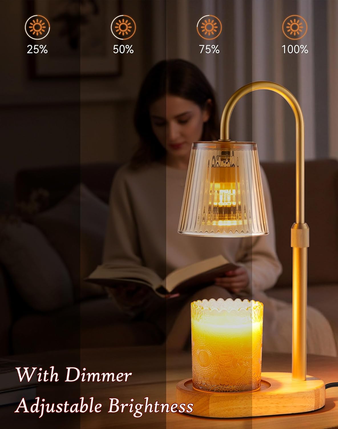 Skiennix Adjustable Candle Warmer Lamp - Dimmable Electric Wax Melter with Timer | Modern Home Decor Gift