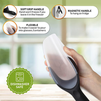Spring Chef Magnetic Ice Scoop - BPA-Free Flexi-Plastic with Soft Grip Handle | Dishwasher Safe for Kitchen Use - Black