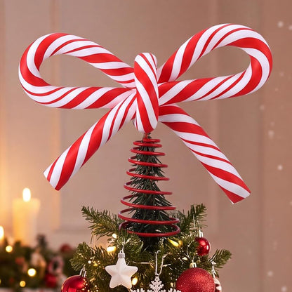 Candy Bow Christmas Tree Topper - 7.9in x 6.7in, Soft Clay