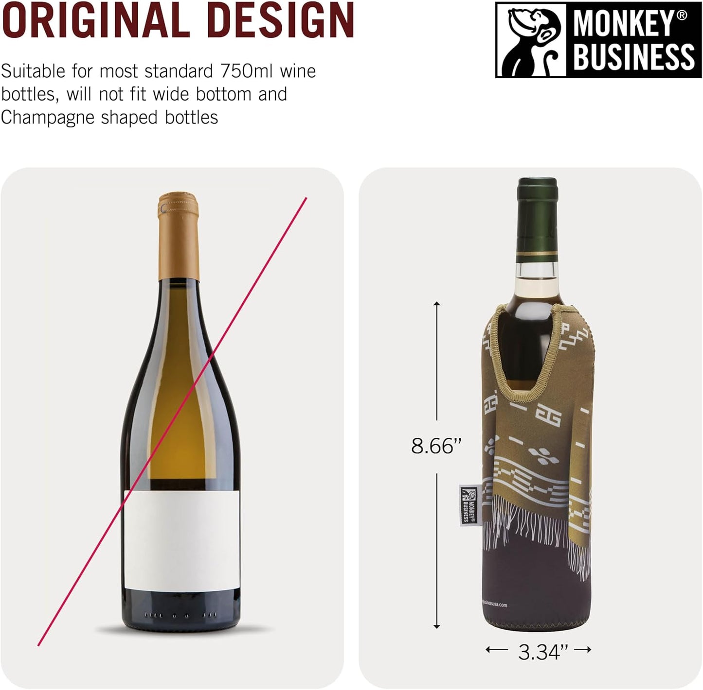 Monkey Business - Wine Bottle Poncho Covers: Set of 2 Insulated Neoprene Sleeves – Fun Wine Bottle Outfits for 750ml (25 oz) Bottles – Decorative Wine Accessories and Wine Gifts