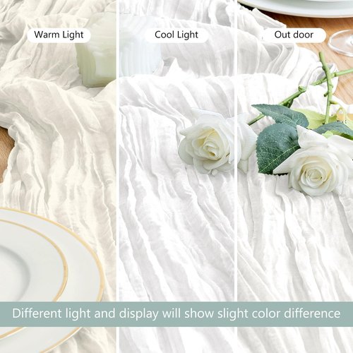 Asee'm Cheesecloth Table Runner - 120 Inches Long Ivory Boho Gauze for Weddings & Events