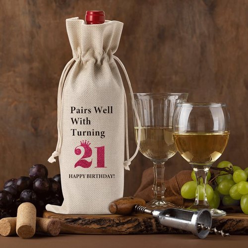 Funny 21st Birthday Gifts for Her Him 21 Year Old Women Men Wine Bag Happy Anniversary 21st Birthday Party Supplies Decorations for Her Him Friends Wine Bags