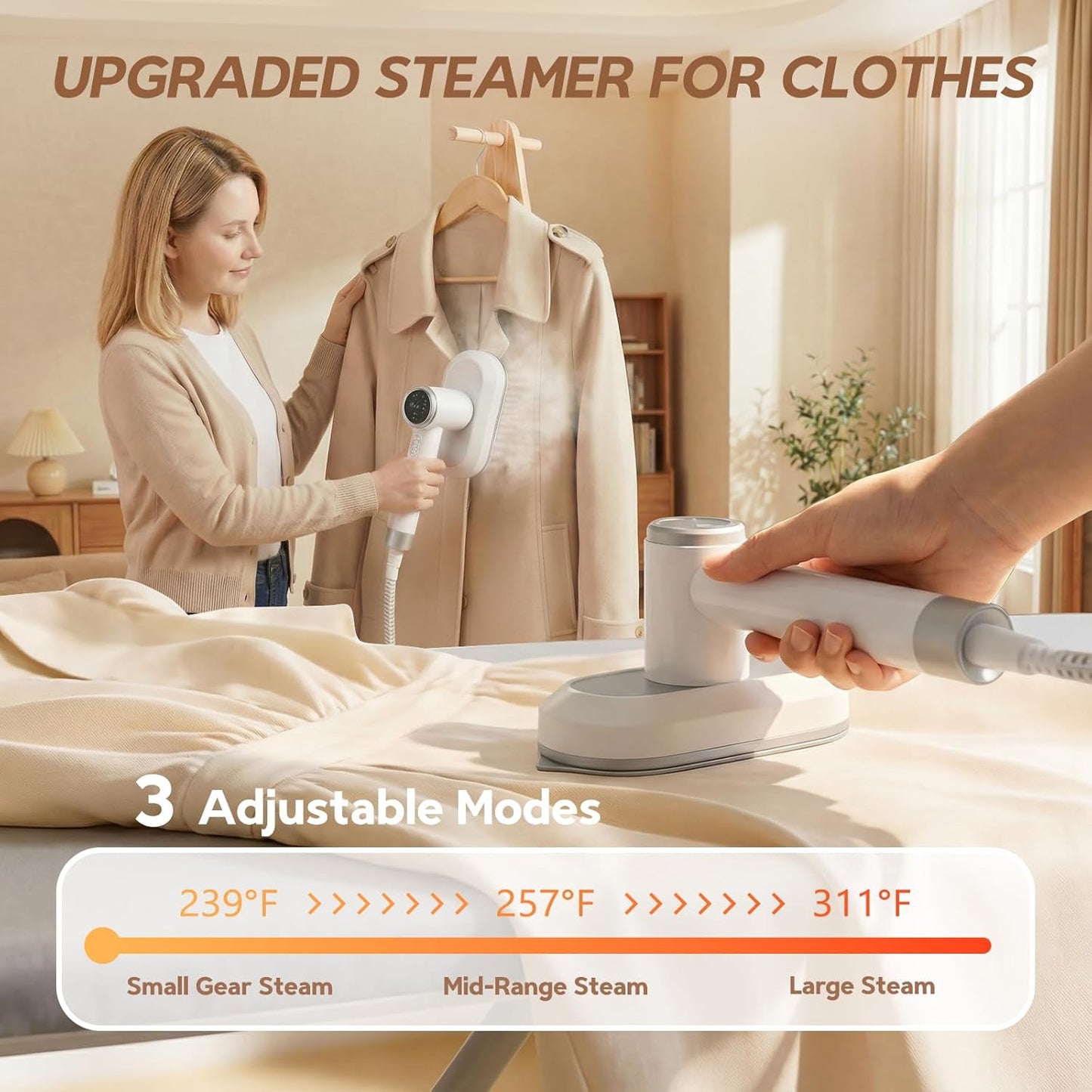 Skiennix 2 In 1 Clothes Steamer - 1550W Powerful Portable Wrinkle Remover | 1100ml Tank, Fast Heat-Up, White