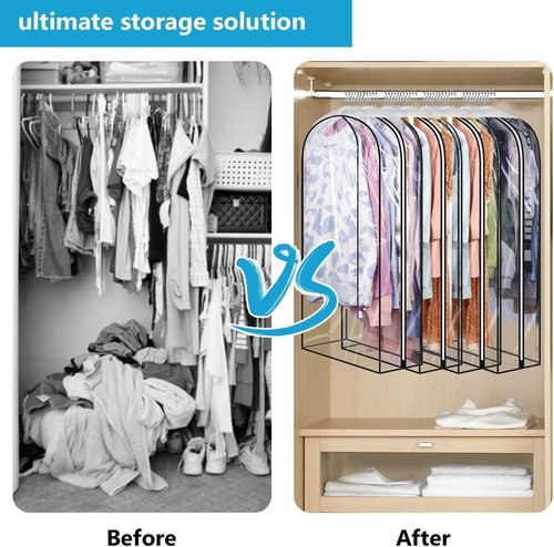 Clear Clothes Hangers - 60 Pack with Smooth Zipper | 10" Gusseted Waterproof Garment Bags for Suits & Dresses
