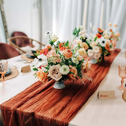 Skiennix Terracotta Cheesecloth Table Runner - 10 FT Long Semi-Sheer 35 x 120 Inch for Weddings & Events