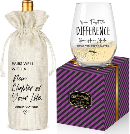 New Job Gifts Wine Glass, Farewell Gifts for Coworkers Women Men, Funny New Job Glass and Wine Bag Set, Going Away Gift for Friends Boss Colleague, Pairs Well With a New Chapter of Your Life