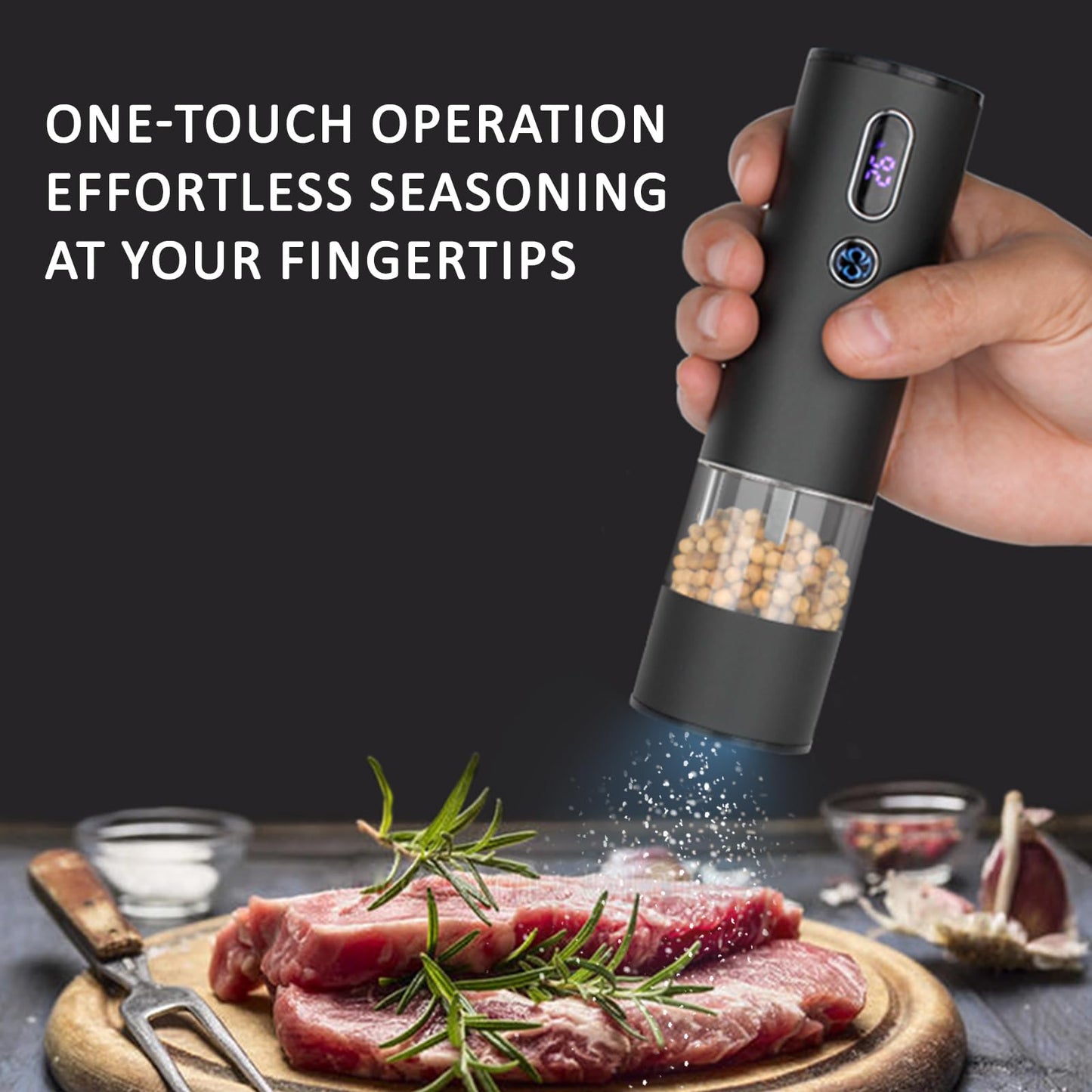 Rechargeable Electric Salt and Pepper Grinder Set with LCD Display, Adjustable Coarseness, Automatic Salt & Pepper Grinder Set for Kitchen, Aluminum Alloy Electric Pepper Mill