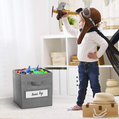 Artsdi 11-Inch Storage Cube Bins - Foldable Fabric Organizers with Labels & Pen | Gray (Set of 10)