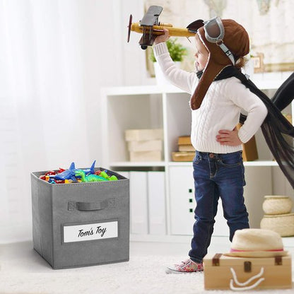 Artsdi 11-Inch Storage Cube Bins - Foldable Fabric Organizers with Labels & Pen | Gray (Set of 10)