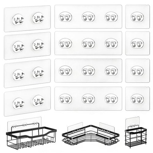 HAOBAOBEI 14 Pack Shower Caddy Adhesive Replacement, Strong Adhesive Hooks for Shower Caddy, Shower Shelf Adhesive No Drilling, for Bathroom Storage Shelves and Kitchen Racks & Soap Holder