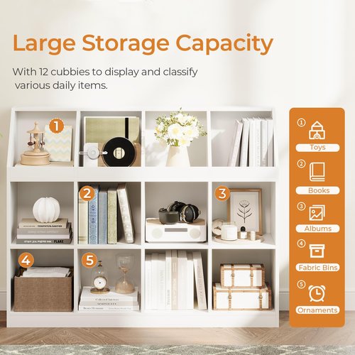 NELYE 9-Cube Wooden Storage Bookcase - 11-Inch Open Shelf Cabinet, Simple Modern Bookshelf Organizer for Home Office, Living Room, White