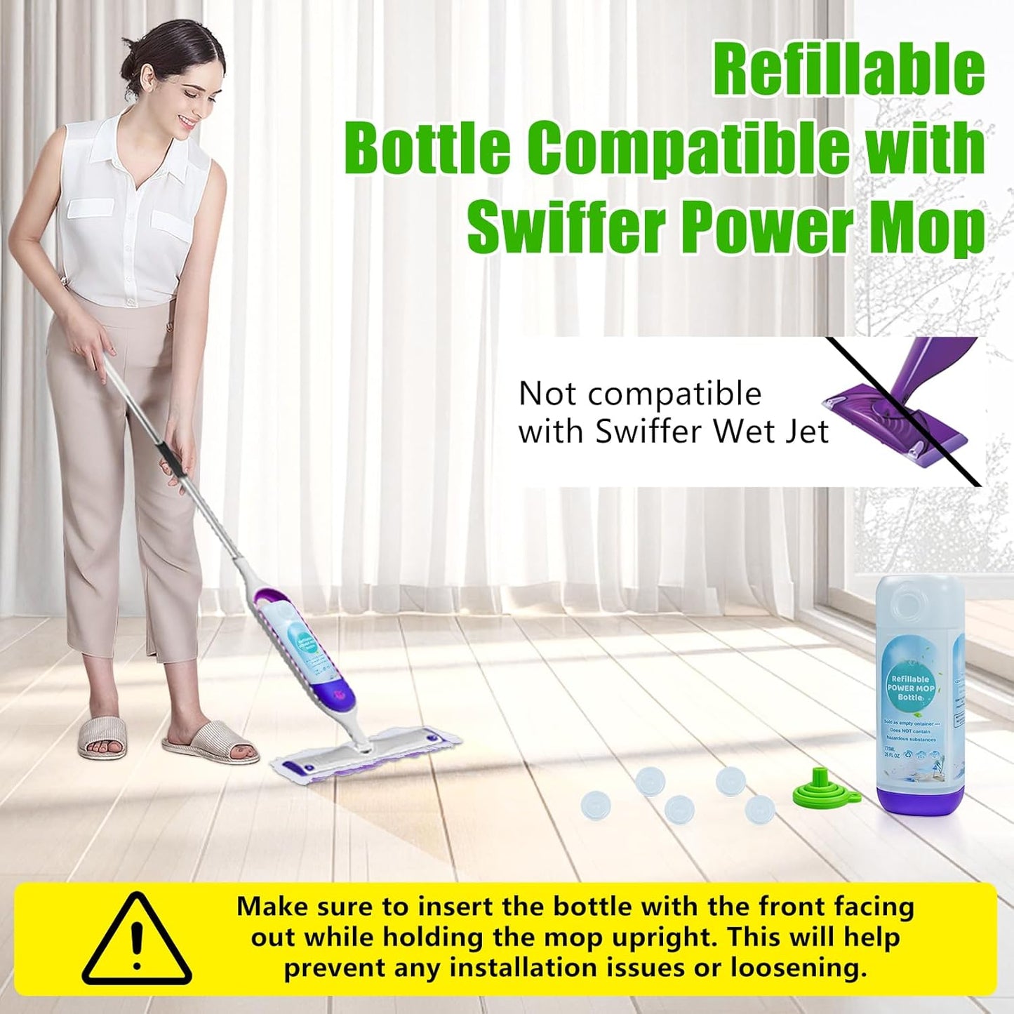 PowerMop Refillable Bottle - 26 FL OZ Leak-Proof HDPE Container with 5 Silicone Gaskets & Funnel