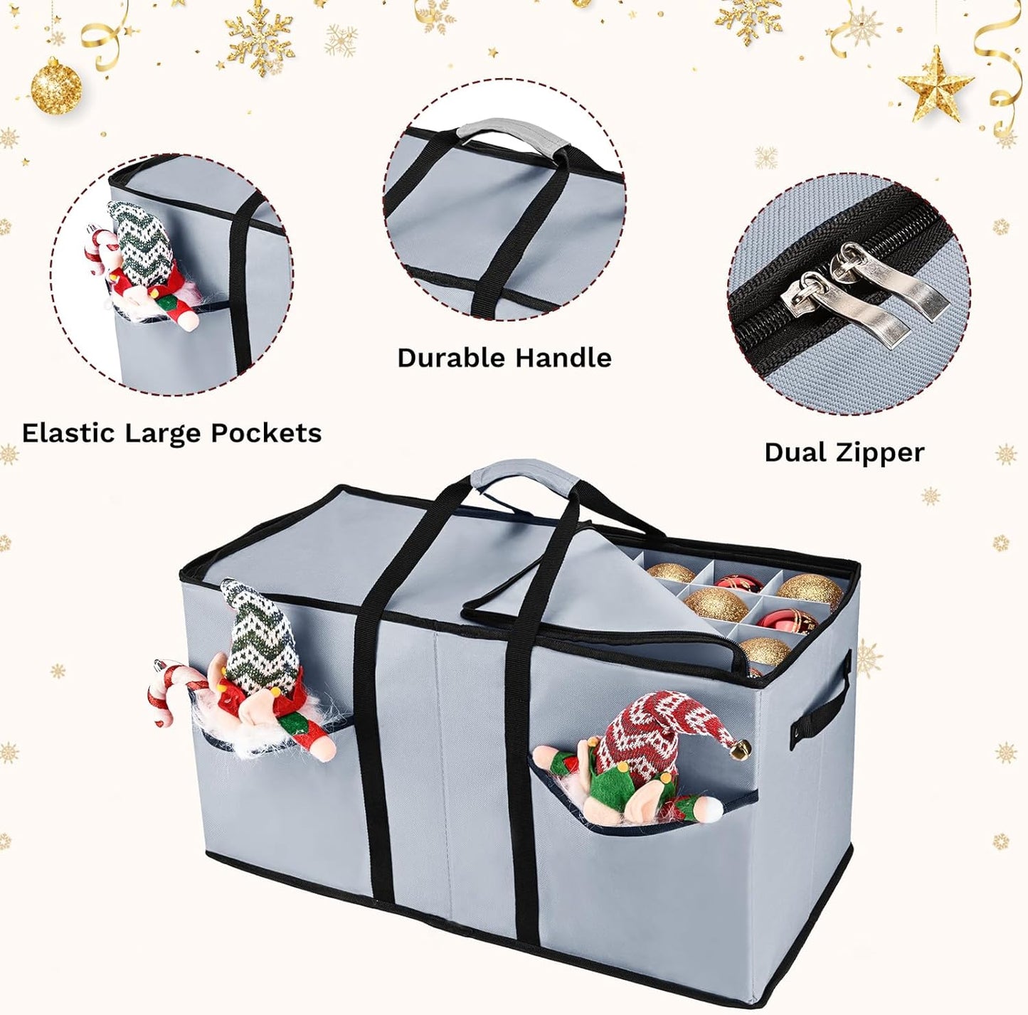 Skiennix Christmas Ornament Storage Box - Organize 128 Three-Inch Ornaments | Grey with 8 Removable Trays