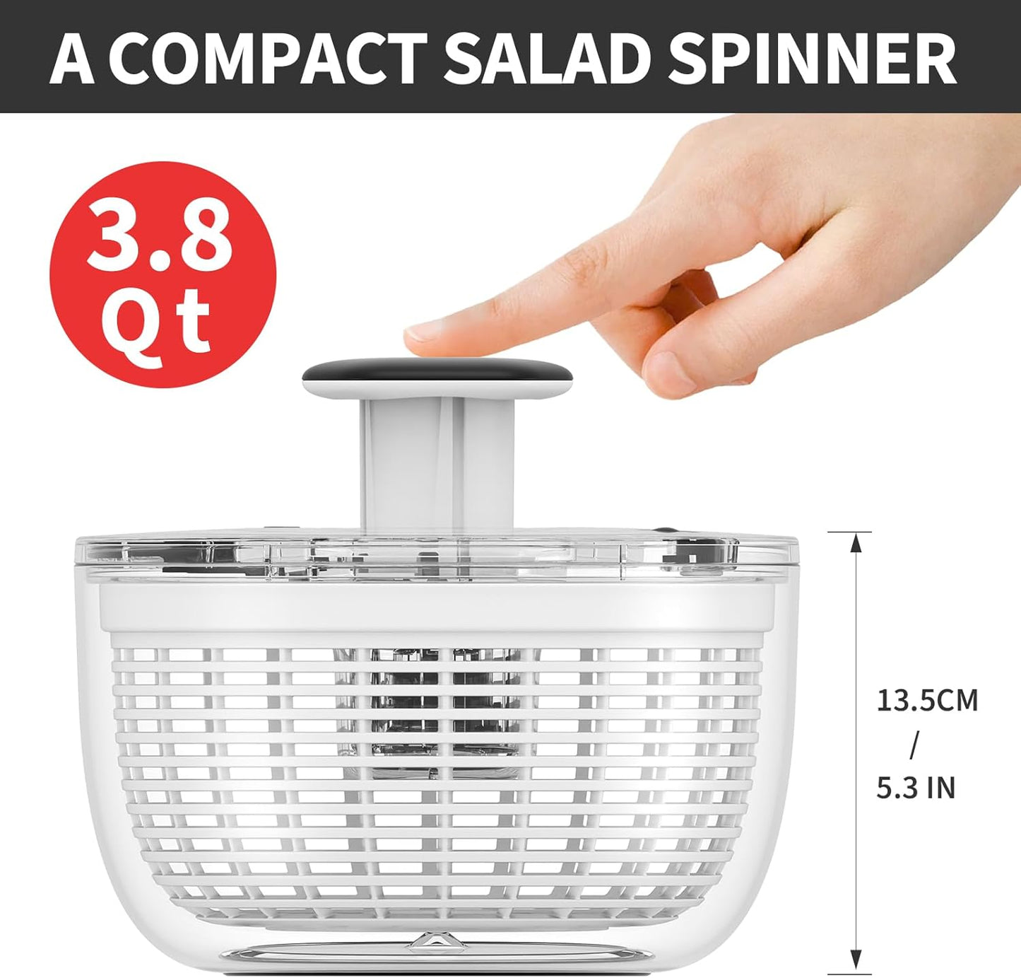 Smile Mom Salad Spinner - High-Efficiency Lettuce Washer with One-Handed Handle | 3.8 Qt White