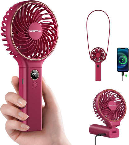 Sweetfull Handheld Portable Fan - 5000mAh Rechargeable Battery, 6 Speed Settings, LED Display | Mini Travel Fan